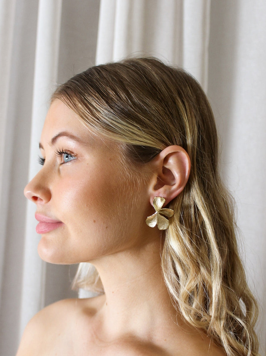Gold floral wedding earrings