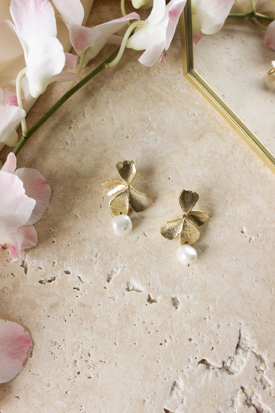 Gold floral bride earrings